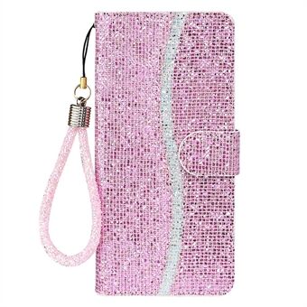 Glittery Powder Splicing Wallet Leather Case Stand Cover with Strap for Samsung Galaxy A32 5G