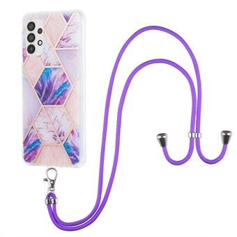 Marble Pattern Protective Shell 2.0mm IMD Electroplating Phone Skin Case with Lanyard for Samsung Galaxy A32 5G/M32 5G