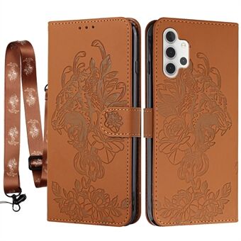 Wallet Design Drop-Proof Tiger Head Imprinting Leather Cell Phone Stand Case with Lanyard for Samsung Galaxy A32 5G