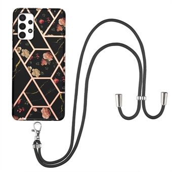 Marble Flower Pattern IMD IML Workmanship Flexible TPU Phone Case with Lanyard for Samsung Galaxy A32 5G/M32 5G