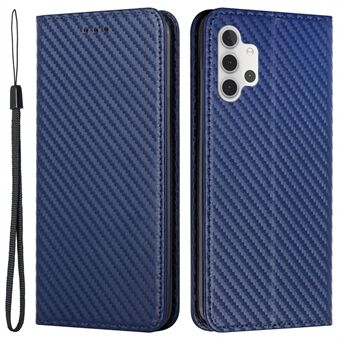 Carbon Fiber Texture Magnetic Closure Leather Cover Stand Case with Strap for Samsung Galaxy A32 5G/M32 5G