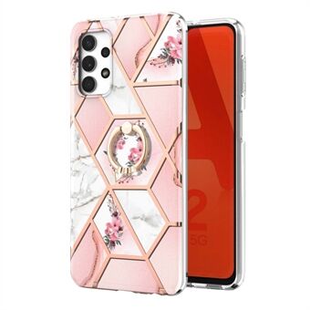 Marble Pattern IMD Design TPU Phone Cover Case with Finger Ring Kickstand for Samsung Galaxy A32 5G / M32 5G