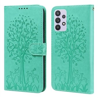 Imprinted Tree Deer Leather Wallet Stand Case Phone Cover Shell for Samsung Galaxy A32 5G