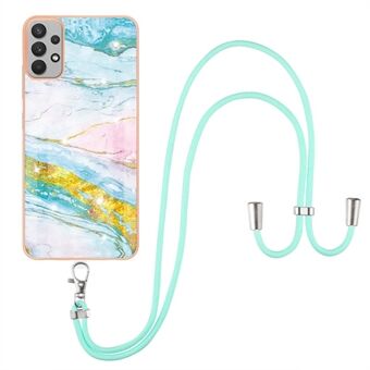 Marble Pattern Design Electroplate Edge Soft TPU Bumper Shockproof Phone Cover with Lanyard for Samsung Galaxy A32 5G / M32 5G