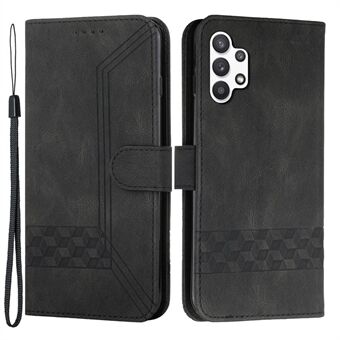 YX 0010 Lightweight Wallet Stand Feature Shockproof Rhombus and Lines Imprinting Skin-touch Feel Leather Case Phone Cover for Samsung Galaxy A32 5G