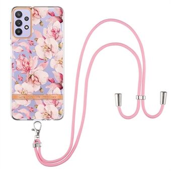 For Samsung Galaxy A32 5G/M32 5G YB IMD-9 Series Electroplating Stylish Flower Pattern IMD Case Soft TPU Shockproof Phone Cover with Lanyard