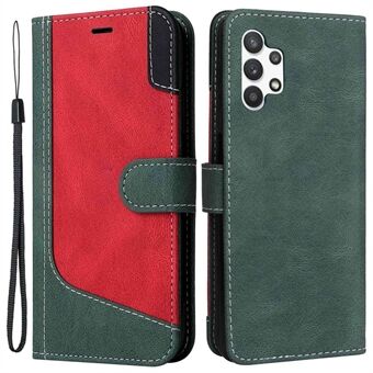 For Samsung Galaxy A32 5G/M32 5G Anti-fall Tri-color Splicing PU Leather Phone Case Magnetic Clasp Scratch Resistant Wallet Cover Shell