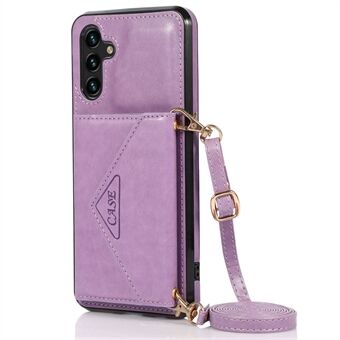 For Samsung Galaxy A32 5G / M32 5G Kickstand Phone Case PU Leather Coated TPU Card Holder Protective Cover with Shoulder Strap