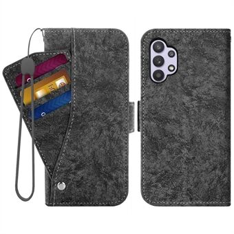 For Samsung Galaxy A32 5G Flip Phone Case, PU Leather Water-ink Painting Texture Rotating Card Slots Holder Stand Wallet Cover with Strap