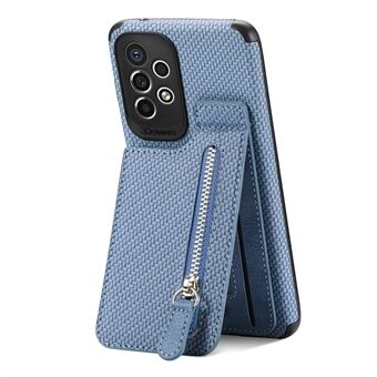 Cell Phone Case For Samsung Galaxy A32 5G / M32 5G, Anti-fall Zipper Pocket Cover Kickstand Woven Texture Leather Coated TPU Protective Phone Shell