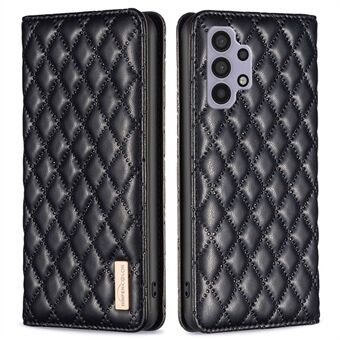 BINFEN COLOR BF Style-16 For Samsung Galaxy A32 5G / M32 5G Rhombus Imprinted Anti-scratch PU Leather Phone Case with Card Holder Stand