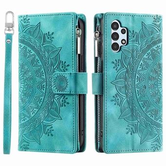 Phone Shell for Samsung Galaxy A32 5G / M32 5G, Mandala Flower Imprinted PU Leather Cover Stand with Multiple Card Slots Zipper Pocket Wallet Case