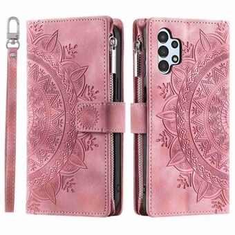 Phone Shell for Samsung Galaxy A32 5G / M32 5G, Mandala Flower Imprinted PU Leather Cover Stand with Multiple Card Slots Zipper Pocket Wallet Case