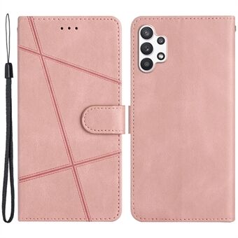 For Samsung Galaxy A32 5G / M32 5G Imprinted Lines PU Leather Phone Cover Magnetic Closure Stand Crazy Horse Texture Protective Flip Wallet Case with Strap