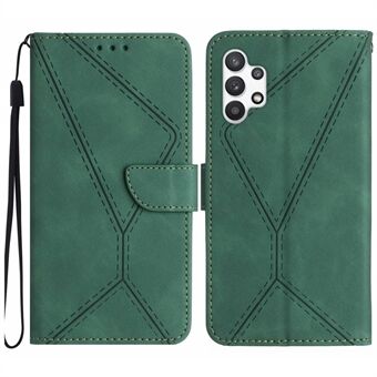 HT05 Wallet Case for Samsung Galaxy A32 5G / M32 5G , Skin-touch Leather Imprinted Line Stand Phone Cover