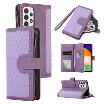 For Samsung Galaxy A32 5G / M32 5G Rhombus Design Zipper Pocket Leather Phone Case  9 Card Slots Wallet Stand Cover