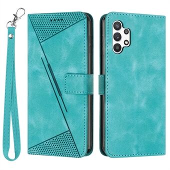 For Samsung Galaxy A32 5G / M32 5G Phone Case Triangle Imprinted Leather Stand Wallet Cover with Strap