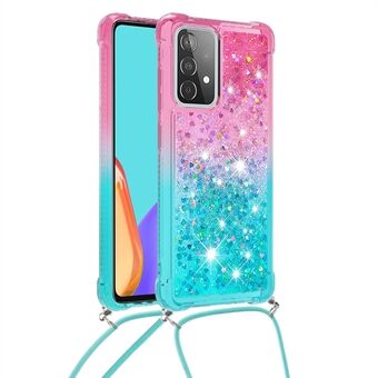 Shockproof Gradient Glitter Powder Quicksand TPU Cell Phone Shell with Strap for Samsung Galaxy A52 4G/5G / A52s 5G