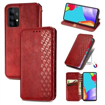 Fashionable Auto-absorbed Rhombus Texture PU Leather Wallet Phone Cover for Samsung Galaxy A52 4G/5G / A52s 5G