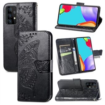 Imprint Big Butterfly Leather Wallet Phone Shell for Samsung Galaxy A52 4G/5G / A52s 5G