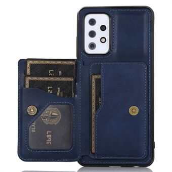 Kickstand Shockproof PU Leather Card Holders PC TPU Hybrid Shell [Built-in Magnetic Metal Sheet] for Samsung Galaxy A52 4G/A52 5G/A52s 5G - Blue