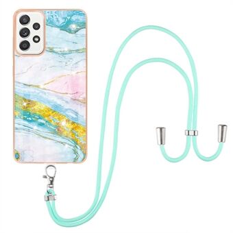 Marble Pattern Printing Soft TPU IMD Electroplating Protective Cover with Lanyard for Samsung Galaxy A52 4G / A52 5G / A52s 5G