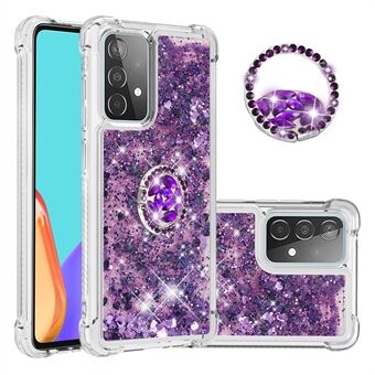 Quicksand Glitter Flowing Liquid Phone Case Rotating Ring Holder Kickstand Design Drop-proof TPU Shell for Samsung Galaxy A52 4G/5G/A52s 5G