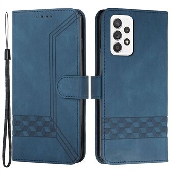 YX0010 Rhombus Lines Imprinting Skin-touch Feel Leather Case Cover with Wallet Stand Feature for Samsung Galaxy A52 4G/5G/A52s 5G