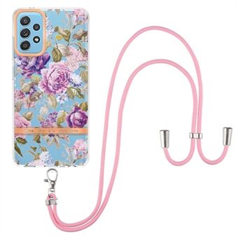 For Samsung Galaxy A52 4G/5G/A52s 5G YB IMD-9 Series Flower Design IMD IML TPU Case Electroplating Protective Phone Cover with Lanyard