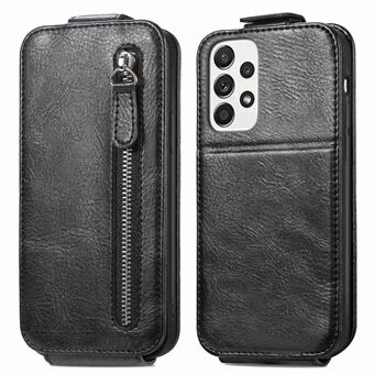 Vertical Flip Phone Case for Samsung Galaxy A52 4G/5G/A52s 5G, Zipper Wallet Stand PU Leather + TPU Shockproof Phone Protective Cover