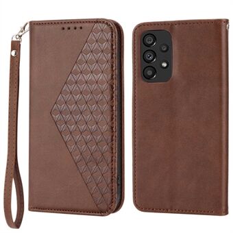 Anti-drop Calf Texture Phone Case  For Samsung Galaxy A52 4G / 5G / A52s 5G PU Leather Imprinted Rhombus Pattern Cell Phone Cover Wallet Stand with Strap