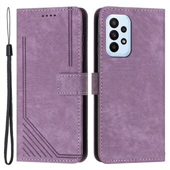 For Samsung Galaxy A52s 5G / A52 4G / 5G Lines Imprinted PU Leather Case Skin-Touch Wallet Phone Cover