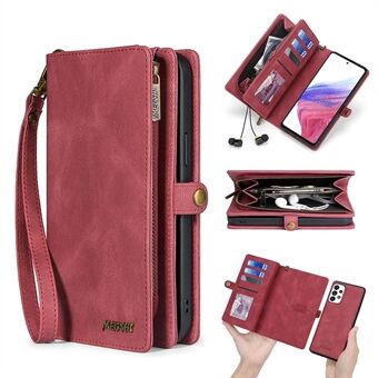 MEGSHI 017 Series For Samsung Galaxy A52 4G / 5G / A52s 5G Detachable Magnet Cover Zipper Wallet Anti-drop Leather Case with Wrist Strap