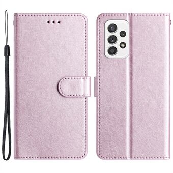 For Samsung Galaxy A52 4G / 5G / A52s 5G PU Leather Flip Stand Cover Silk Texture Phone Wallet Case with Hand Strap