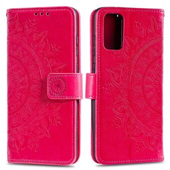 Imprinted Mandala Flower Wallet Leather Case with Strap for Samsung Galaxy A02s (EU Version)