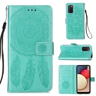 Imprinted Dream Catcher Flower Magnetic Leather Stand Case for Samsung Galaxy A02s (EU Version)