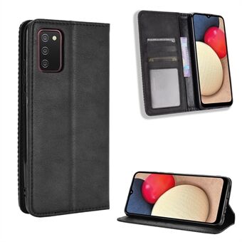 Retro Style Auto-absorbed Phone Shell for Samsung Galaxy A02s (EU Version) Leather Wallet Stand Case