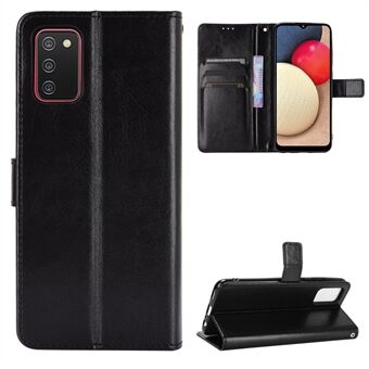 Full Protection Crazy Horse Texture Leather Wallet Stand Shell for Samsung Galaxy A02s (EU Version)