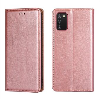 Auto-Magnetic Plain Leather Wallet Stand Phone Case for Samsung Galaxy A02s (EU Version)