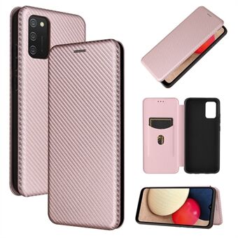 Carbon Fiber Texture Auto-absorbed Leather Cover for Samsung Galaxy A02s (EU Version) Stand Shell