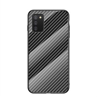 Lightweight Carbon Fiber Texture Tempered Glass + PC + TPU Hybrid Case for Samsung Galaxy A02s (EU Version)