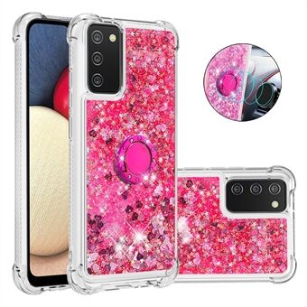 Shockproof Glitter Sequins Quicksand TPU Phone Protective Shell with Rhinestone Ring Kickstand for Samsung Galaxy A02s (EU Version)/(US Version)