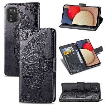 Wallet Design Imprint Big Butterfly Leather Stand Phone Shell for Samsung Galaxy A02s (EU Version)