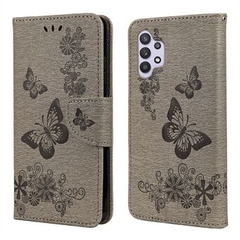 Butterflies Flower Pattern Design Imprinting Leather Wallet Stand Case for Samsung Galaxy A32 4G (EU Version)