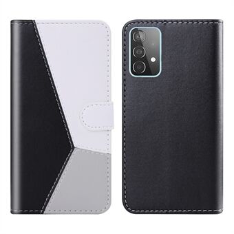 Three-color Splicing Protective Case Leather Cover Wallet Stand Shell for Samsung Galaxy A32 4G (EU Version)