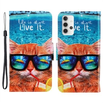 Pattern Printing Wallet Stand Design Cross Texture Leather Phone Cover Case for Samsung Galaxy A32 4G (EU Version)