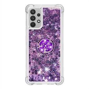 Glitter Liquid Sparkle Floating Shiny Quicksand Finger Ring Kickstand Clear Soft TPU Cover for Samsung Galaxy A32 4G (EU Version)