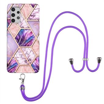 Full-Body Protective Marble Splicing Pattern (2.0 mm) IMD Electroplating TPU Shockproof Cover with Lanyard for Samsung Galaxy A32 4G (EU Version)