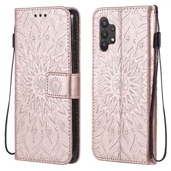 KT Imprinting Flower Series-1 Sun Imprint PU Leather Wallet Phone Cover with Stand for Samsung Galaxy A32 4G (EU Version)