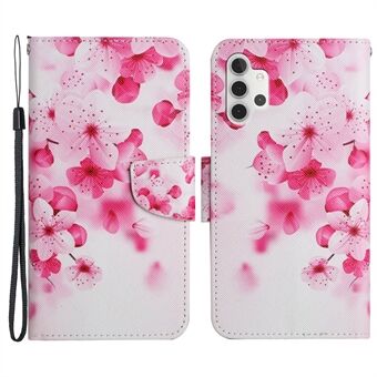 Cross Texture Pattern Printing PU Leather Phone Stand Case Wallet Shell with Strap for Samsung Galaxy A32 4G (EU Version)